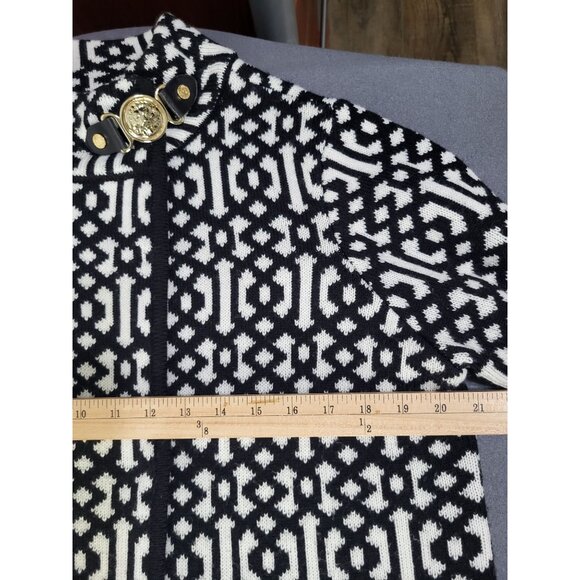 Anne Klein LG Black White Print Cardigan Sweater Jacket Gold Lion Mature Classy - Picture 5 of 8